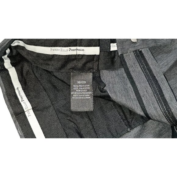 Men's Perry Ellis Portfolio Gray Pleated Work Dress Pants w/ Cuffed Hems 36W 29L - Picture 4 of 7